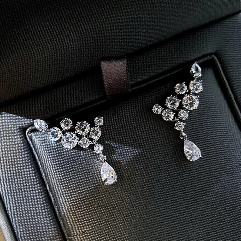 NEW SILVER DIAMONDS EARRINGS - Picture 4 of 7